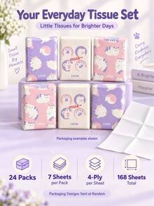24 Packs Cute Cartoon Print Facial Tissue Set, Mini Pocket Tissues, Wedding Favor Tear Wipes, Bride & Groom Birthday Party Soft Makeup Protection Towels (Random Color) - Thickened Version - View 4