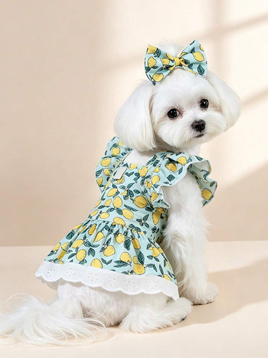 1pc Dog & Cat Mesh Wedding Dress Bowknot Cute Fashion Elegant Charming Creative Personalized Design Printed Pet Dress - Multicolor - View 1