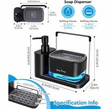 Set Dispenser Sabun Cuci Piring Dapur dengan Baki dan Tempat Spons, Dispenser Sabun Cuci Piring dan Sabun Tangan dengan Rak Kain, Organizer Meja Dapur 5-in-1, Peralatan Dapur Praktis, Organizer Wastafel Dekorasi Rumah Modern Hemat Ruang - A - View 8
