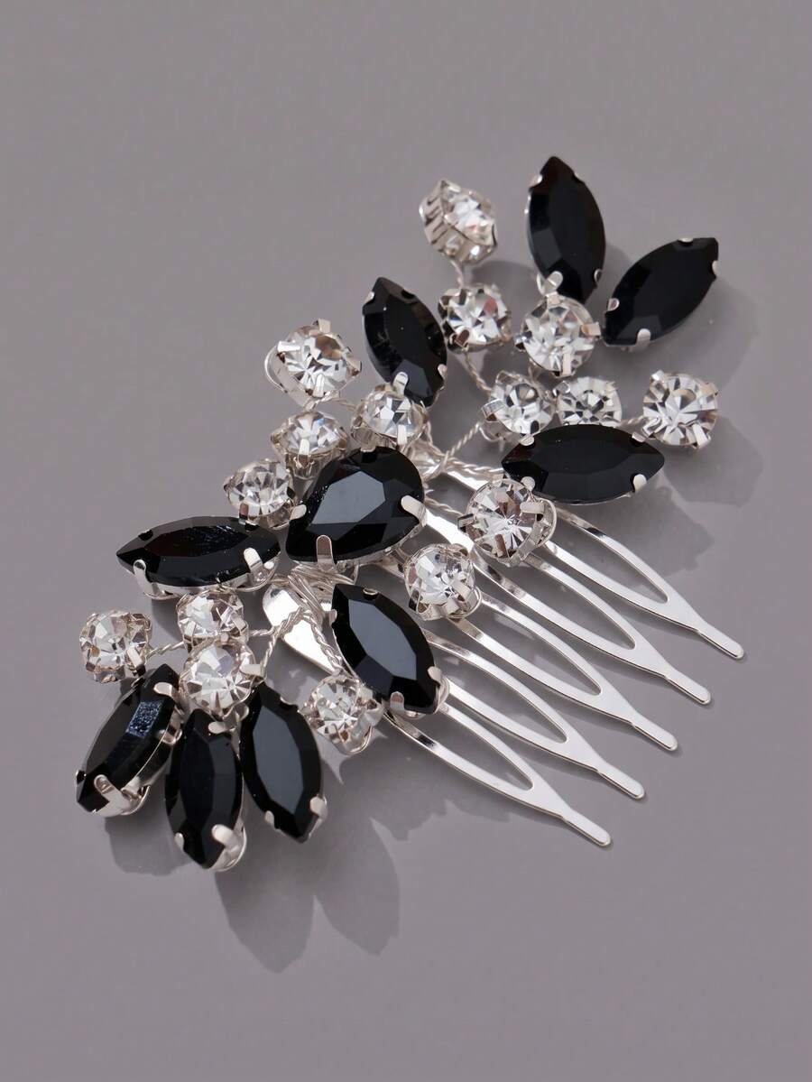 1pc European & American Vintage Elegant Black Artificial Gemstone Alloy Hair Comb, Handmade Twisted Wire Rhinestone Bridal Updo Hair Accessory, Party Evening Styling Hair Pin