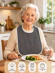 1pc Adult Feeding Bib, Adjustable Elderly Dining Bib, Reusable Home Care Bib, Suitable For Daily Meals And Assisted Feeding - New Gray Version - View 12