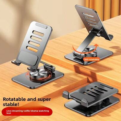 Soporte giratorio 360° y plegable de acero al carbono para teléfono y tableta, soporte de escritorio ajustable multi-ángulo, soporte portátil para iPhone &