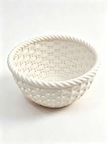 1pc Imitation Woven Round Storage Bowl, Matte Plastic Twisted Rope Rim Desktop Organizer, Decorative Basket For Jewelry Makeup Keys Home Decor - Multicolor - View 13