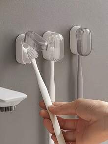 1pc Wall-Mounted Toothbrush Holder, Minimalist Dust-Proof Design With Self-Closing Lid, No Drilling Required, Home Bathroom Decor, Autumn Decor, Back To School Season - Multicolor - View 1