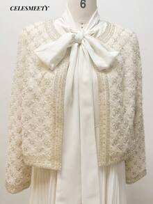 2pcs Floral Pattern Sequin Bead Elegant Women's Chiffon Maxi Dress With Blazer - Beige - View 9