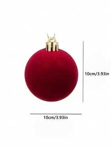 Premium Dark Red Flocked/Velvet Christmas Baubles (10cm) – High-End Velvet Ornaments For Christmas Trees. - Multicolor - View 6