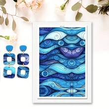 Blue Blue Forest/Red Blue Geometric Pattern/Blue Purple Curly Grass Spiral/Autumn Layered Mountain Pattern Transfer Paper, Dot Art Series Polymer Clay Printing Paper, Suitable For DIY Art Jewelry Earring Making Special Polymer Clay Transfer Printing - A - View 5