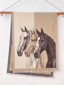 1pc Faux Cashmere Minimalist Premium Horse Pattern Jacquard Warm Scarf For Women, Air Conditioning Room Blanket, Autumn/Winter Outdoor Travel Cold Protection Decorative Scarf Shawl, Suitable For Daily Matching, First Choice For Gift Giving - Multicolor - View 2