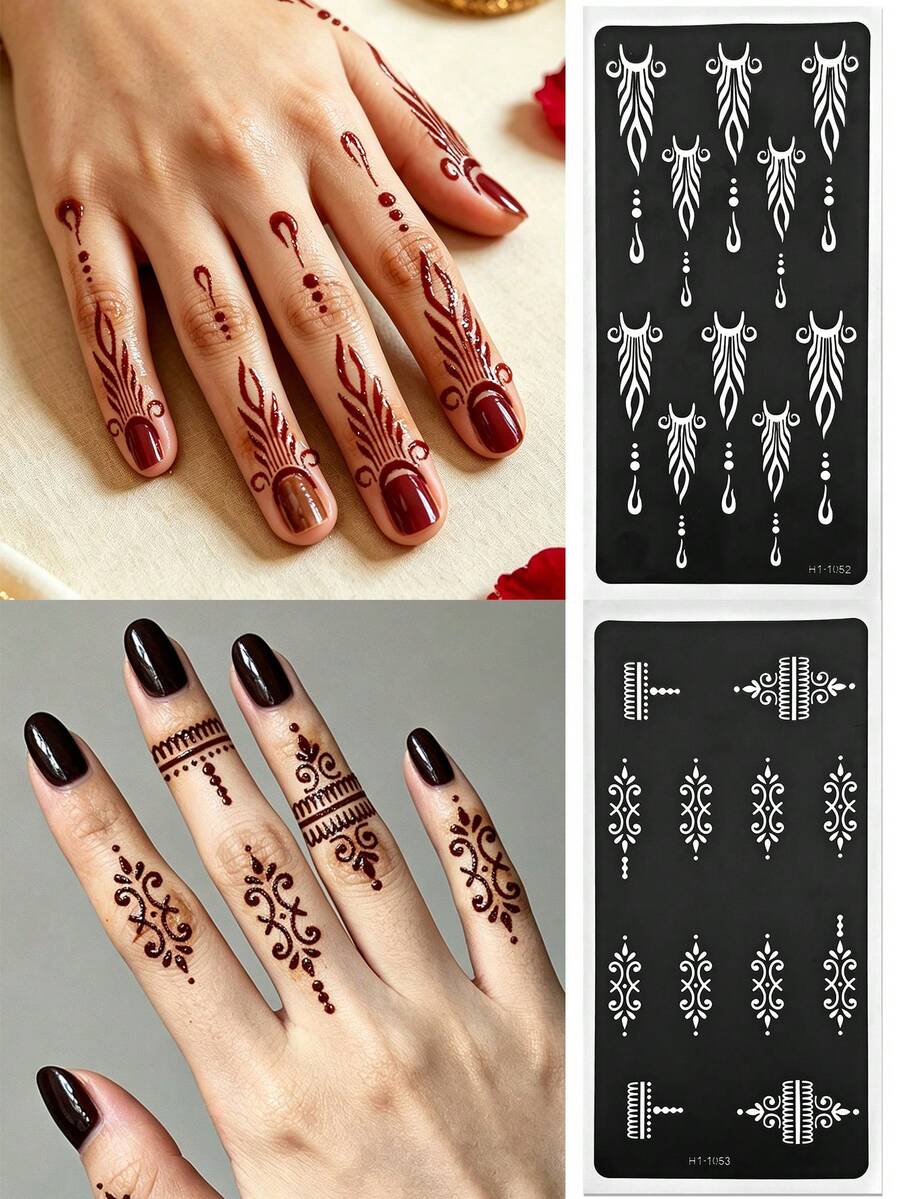 2 Sheets Finger Tattoo Stencil Stickers, DIY Painting, Suitable For Tattoos, Reusable 3 Layers Hollow Tattoo Stencils, Suitable For Body Art Tattoo Designs