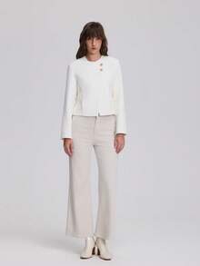 Women's Long Sleeve Round Neck Double-Breasted Blazer - White - View 5