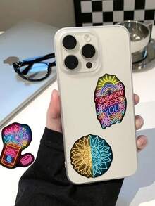 50pcs Neon Mental Health Stickers, Waterproof Vinyl Stickers, Suitable For Scrapbooking, Journaling, Decorating Laptops, Bumpers, Skateboards, Water Bottles, Computers, Phones. - Multicolor - View 6
