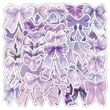 50pcs Purple Bow Sticker Creative Cup Sticker Light Purple Bow Sticker For Water Bottles, Laptops, Cars, Journals, Phone Case - Multicolor - View 1