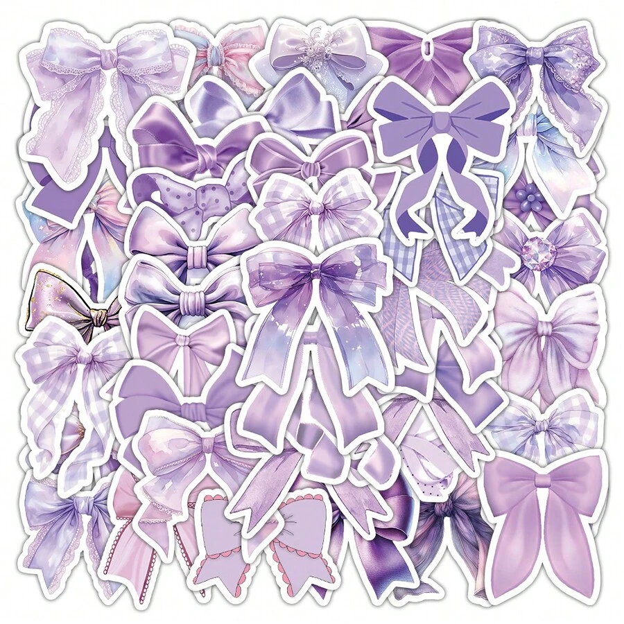 50pcs Purple Bow Sticker Creative Cup Sticker Light Purple Bow Sticker For Water Bottles, Laptops, Cars, Journals, Phone Case - Multicolor - View 1
