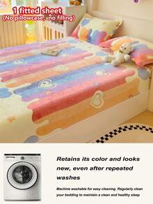 1pc Thick Soft Breathable Snowflake Flannel Print Fitted Mattress Cover (Single Fitted Sheet), Instant Warmth Moisture-Wicking Breathable, Anti-Slip Mattress Cover, Easy To Remove And Machine Washable, Suitable For All Seasons, Perfect For Bedroom Decor - Rainbow Heart - View 11