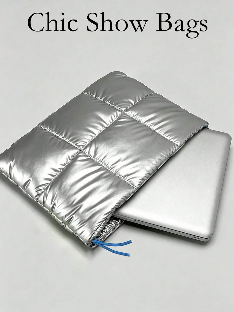 11-16 Inch Puffy Laptop Sleeve, Quilted Metallic Black/Silver ...