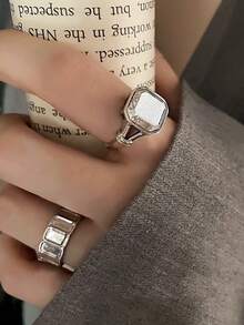 2pcs Old Money Style Casual Fashion Geometric Ring Set Suitable For Women's Daily Commute Wear - Silver - View 5