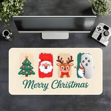 1pc Cream White Christmas Cartoon Extra Large Extended Mouse Pad, Printed With Christmas Pattern, Non-Slip Rubber Bottom, Stitched Soft Cloth Keyboard Desk Mat, Suitable For Office, Gaming And Christmas Gift - View 5