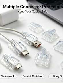 Transparent Wavy ABS Resin Charging Head & Data Cable Protector 5-Piece Set, 1 Large Head + 2 Small Heads + Protective Rope + Strap, Anti-Scratch & Anti-Drop For Charging Head, Anti-Breakage For Data Cable, Compatible With Apple Devices, Suitable For 18-20W Fast Chargers - Protective Case - View 5