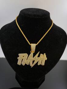 European & American Hip Hop FLASH Letter Pendant Cuban Chain Men's Necklace, Full Rhinestone Shiny Personalized Street Style Rap Party Collarbone Chain Fashion Jewelry - FLASH - View 3