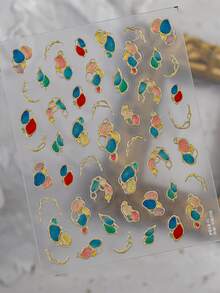 1 Lembar Stiker Kuku Glitter Warna-warni Tidak Beraturan Bingkai Emas 3D, Stiker Kuku Perekat Diri Bentuk Permata Abstrak untuk Dekorasi Kuku DIY Manikur - MultiWarna - View 5