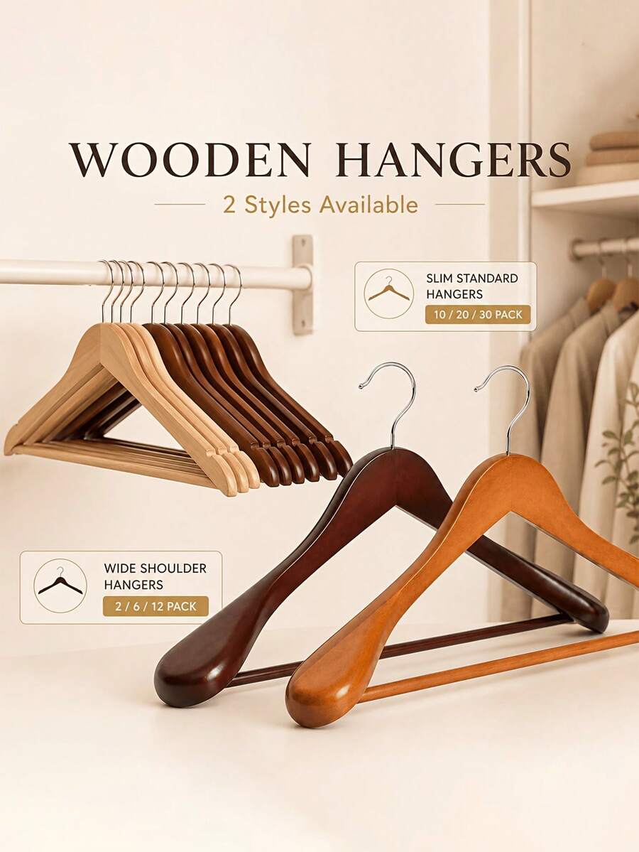 Wide Shoulder Wooden Hanger With 360° Rotating Metal Hook, Suitable For Organizing And Storing Suits, Shirts, Dresses, Coats, Creating A Comfortable, Tidy And Cozy Home Atmosphere, Ideal For Autumn/Winter Storage