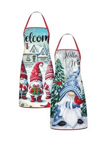 1pc/2pcs/4pcs Winter Gnome Print Kitchen Apron, Sleeveless Polyester Anti-Stain Apron, Hello Winter Welcome Sign, Cute Gnome & Cardinal Bird Snowy Forest Pattern, For Cooking Baking BBQ, Christmas Winter Holiday Party Decor, Unisex Kitchen Gift - Multicolor - View 12
