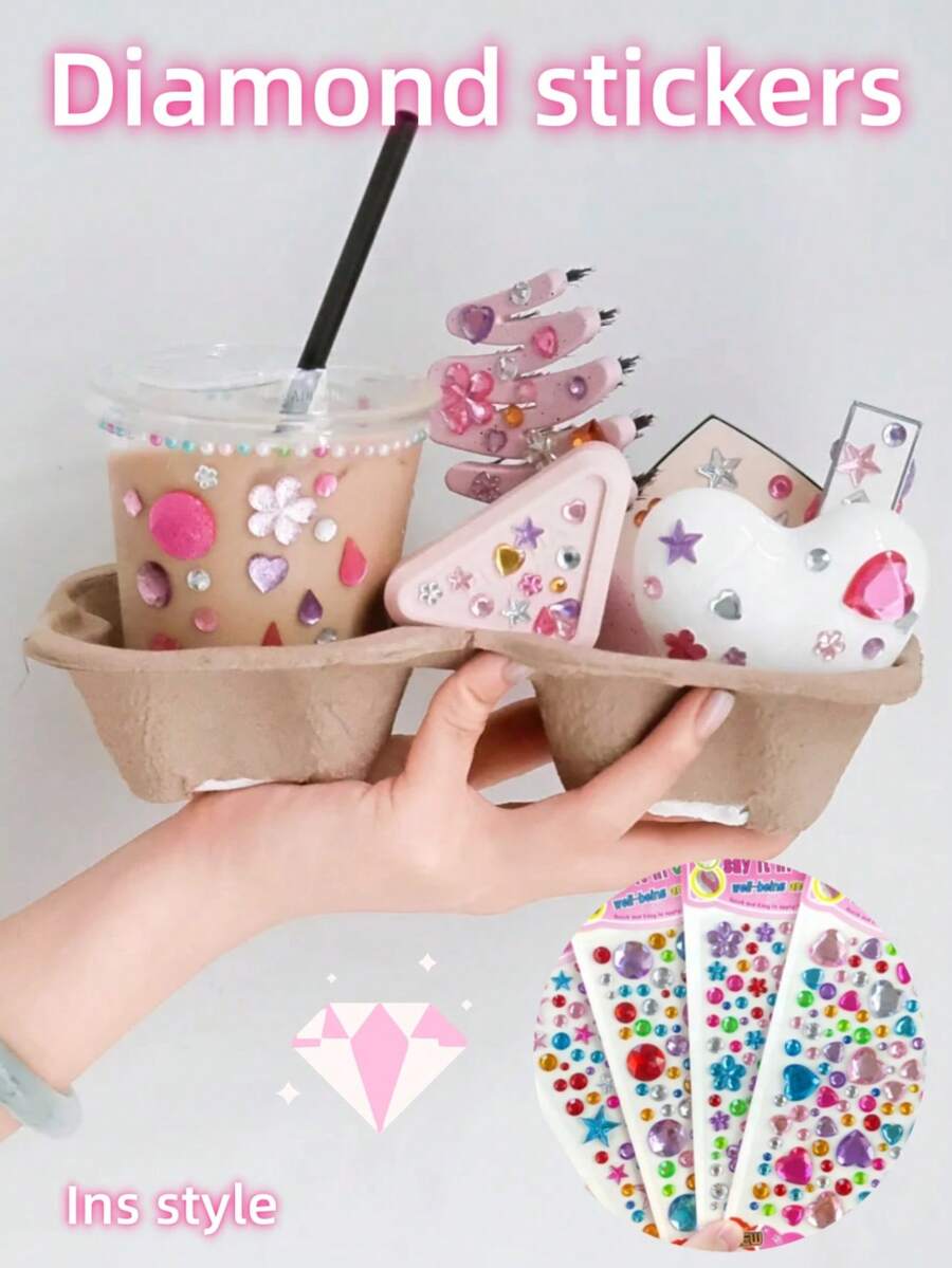 5pcs/Set Multi-Size 3D Acrylic Gem Stickers, Mixed Color Shiny Rhinestone Stickers, Self-Adhesive Easy-Tear Stickers, DIY Handmade Decoration Diamond Stickers, Suitable For Scrapbooking, Phone Cases And Art Projects Diamond Painting Accessories, Bedazzling - A - View 1