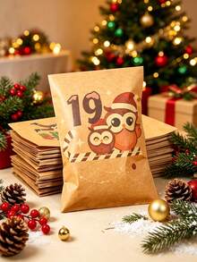 24+2 Kraft Paper Gift Envelopes With Santa Claus & Reindeer Pattern, 2 Sticker Sheets, 24-Day Advent Countdown Party Favors For Christmas Party - Countdown Kraft Paper - View 9