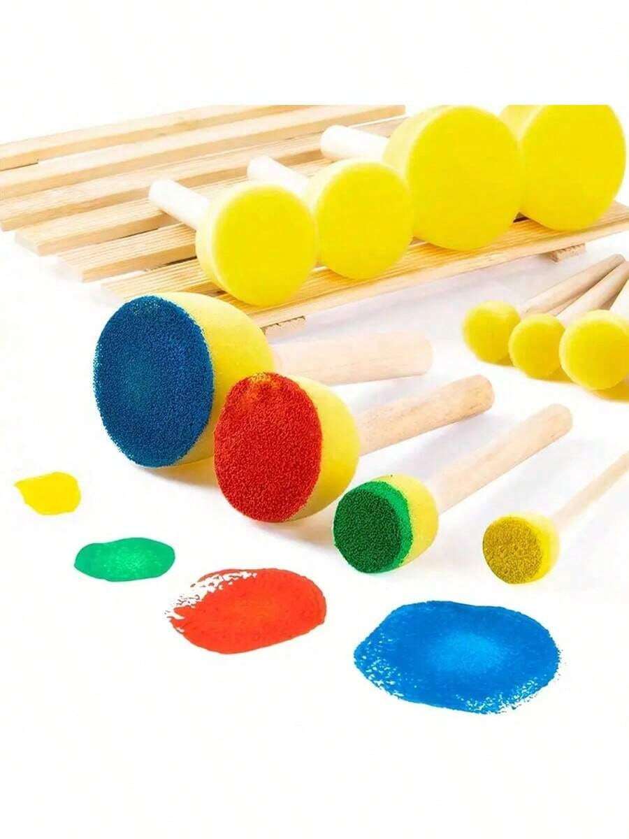 25/15/5/1pc Yellow Sponge Brushes For Graffiti, Painting And Art Projects - Round Mushroom Head - Multicolor - View 1