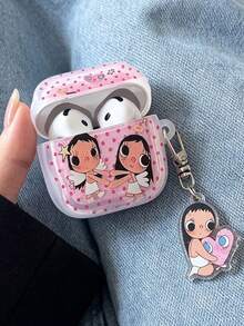 1pc Cute Pink Polka Dot Little Girl Bluetooth Earphone Case With Pendant, Compatible With Apple 1/2nd Gen/Pro/3rd/4th Gen Wireless Earbuds - Pink Polka Dot - View 3