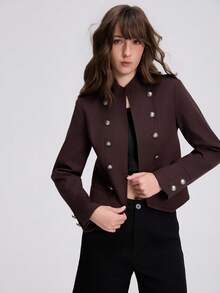 Women's Double-Breasted Napoleon Style Jacket Coat Suitable For Autumn - Brown - View 7