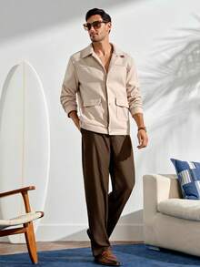 VeloEdit Men's Long Sleeve Flap Pocket Summer Casual Jacket, Fall Old Money - Apricot - View 8