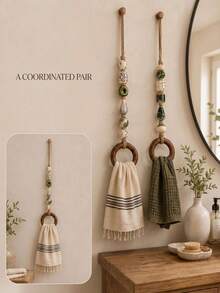 1pc Decorative Beaded Towel Rack With Rings - Vintage Bead Hanger, Bathroom And Kitchen Decorative Hand Towel Rack, Retro Country Style Gift - Towel Ring - View 6