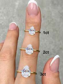 1pc Sparkling 1/2/4 Carat Pear Cut Ring, Engagement Ring, Wedding Ring, Women's Promise Ring, Eternity Ring, Exquisite Jewelry Gift - Gold - View 3