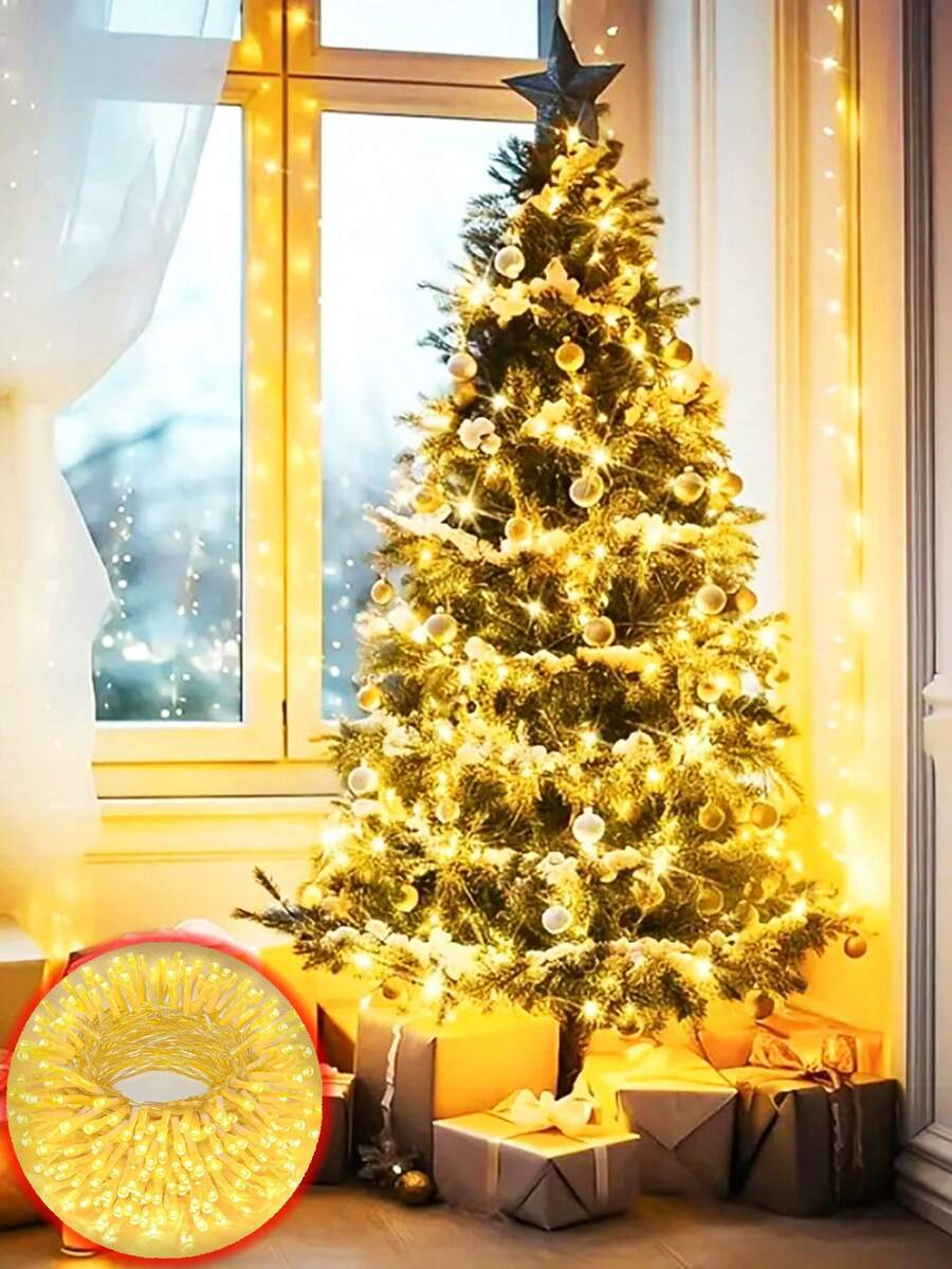 1pc Christmas Decoration LED Light String, Battery Powered, Indoor Room Wall Decoration Light, Holiday And Birthday Party Decoration Light, Outdoor Courtyard Decoration, Christmas Tree Decoration, Christmas Decoration Light String, Christmas Supplies - Clear - View 1