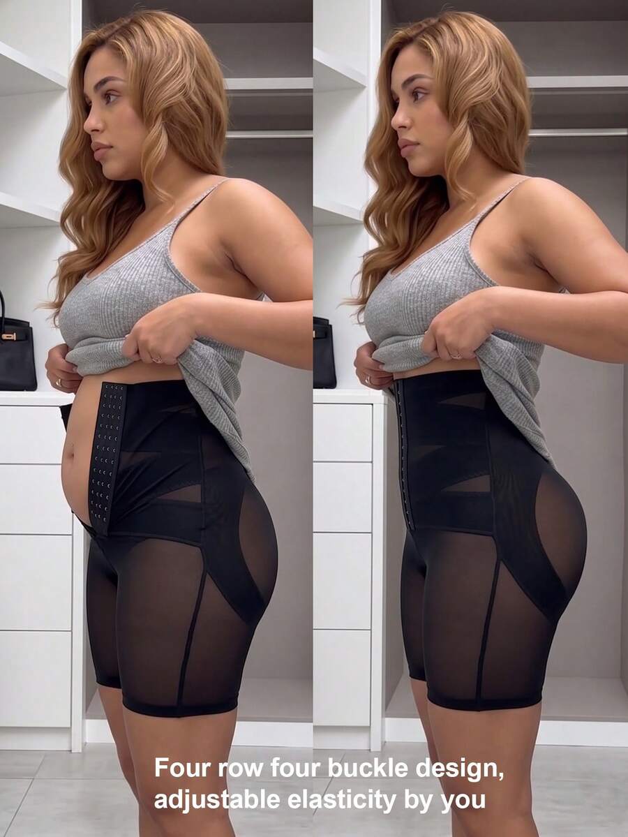 1pc Women's Shapewear Tummy Control Butt Lifting Waist Cincher Shorts Underwear Double Layer Cross Design, Halloween, Waist Trainer, Shapewear Tummy Control - Black - View 1