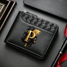 Men'sWallet A-Z26surnameinitialspatternBlack,ZipperClosure,Multiple CardSlots,Large Capacity,Stitching Design-Perfect Gift For Father,Husband,Brother - Black - View 32