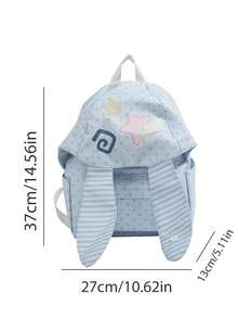 Rabbit Campus Backpack, Highly Attractive Little Rabbit Striped School Bag, Large Capacity, Double Layer Protection, Adjustable Shoulder Straps, Women's Backpack, Fresh College Style, Suitable For Commuting, Work, Travel And Various Other Scenarios - Blue - View 11