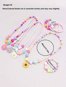 8pcs Kids Jewelry Cute Daisy Charm Colorful Beaded Necklace & Bracelet Set, Suitable For Girls Accessories Daily Party Wear Birthday Gift Random Colors - Multicolor - View 3