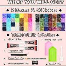 Glintmos 56 Colors Rhinestone Set Resin Jelly Rhinestones, For DIY Diamond Painting, Colorful Flat Back Gemstone Decoration, DIY Handmade, Clothing, Shoes, Fabric Decoration Crystals - A - View 3
