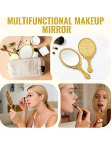 1/4/10/20pcs Vintage Handheld Makeup Mirror Set, With Gold/Silver/Rose Gold Compact Embossed Design, Portable Makeup Mirror, This Small Embossed Mirror Is Perfect For Princess Theme Party And Travel - Multicolor - View 7