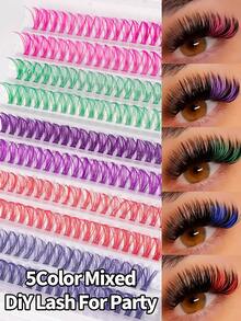 200pcs 12/14mm Rainbow Color D Curl Vacation Style False Eyelashes, Soft Segmented Lashes, 5 Colors Available, Suitable For DIY Beginners, Perfect For Daily Wear, Party And Holiday Makeup, Colorful Fashion False Eyelashes - D - View 5