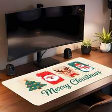 1pc Cream White Christmas Cartoon Extra Large Extended Mouse Pad, Printed With Christmas Pattern, Non-Slip Rubber Bottom, Stitched Soft Cloth Keyboard Desk Mat, Suitable For Office, Gaming And Christmas Gift - View 9