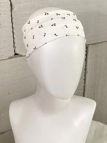 1pc Korean Style Fresh Cherry Striped Wide Headband, Multi-Color Knitted Elastic Fabric Hairband, Non-Slip Hair Accessory For Girls, Home Makeup And Skincare - Multicolor - View 6