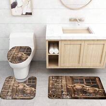 [Popular Choice]1pc/4pcs, Bathroom Curtains Shower, Bathroom Set, Shower Curtain Set, Shower Curtains, Bathroom Decor, Bathroom Rug, Home Decor, Bath Mat, Bathroom Mat, Highland Cow And Farmhouse Pattern, Country Pastoral Theme Decor, Bathroom Set, 12 Hooks Included - Highland Cattle - View 7