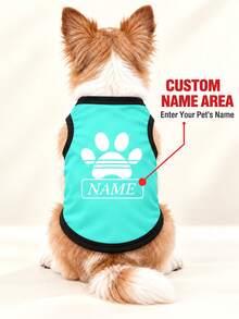 Customized Name Dog Vest, Classic Paw Print Style, 8 Colors Available, Breathable Sleeveless Pet Clothing For Small And Medium Dogs, Suitable For Daily Wear / Birthday / Halloween / Christmas - Mint Green - View 1