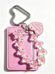 Cute Transparent Bear And Heart Pendant Keychain Card Bag, Adorable Heart Keychain, ID Card Holder, Bank Card Holder, Meal Card Protector, PU Wrist Strap Card Bag, With ID Window And Card Slots, Suitable For Student ID, Transit Card, Student Badge, Employee ID, Access Card, For Students, Healthcare Workers, Teachers, Back To School, Office And Daily Use, Birthday Gift, Halloween And Christmas Gift - Multicolor - View 13