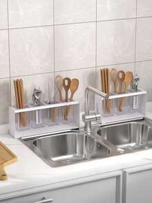 Kitchen Sink Organizer Rack, Self-Draining Kitchen Utensils And Tableware Holder, Flat Compartment Cutlery Storage Box, Kitchen Sink Knife Fork Chopstick Organizer, Flat Kitchen Utensils Storage Box, Kitchen Essential - Multicolor - View 10