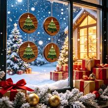 4pcs Wooden Christmas Tree Coasters, Round Wooden Coasters, Hand-Painted Christmas Tree Pattern, Suitable For Coffee Cups And Tea Cups, Winter Holiday Table Decoration, Perfect Gift For Christmas And Housewarming, Suitable For Home Kitchen, Dining Table And Bar - Multicolor - View 6