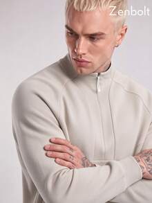 Zenbolt Casual 1/4 Zip Pullover, High Stand Collar Design, Integrated Front Pocket, Soft Fabric, Comfortable Regular Loose Fit - Apricot - View 5
